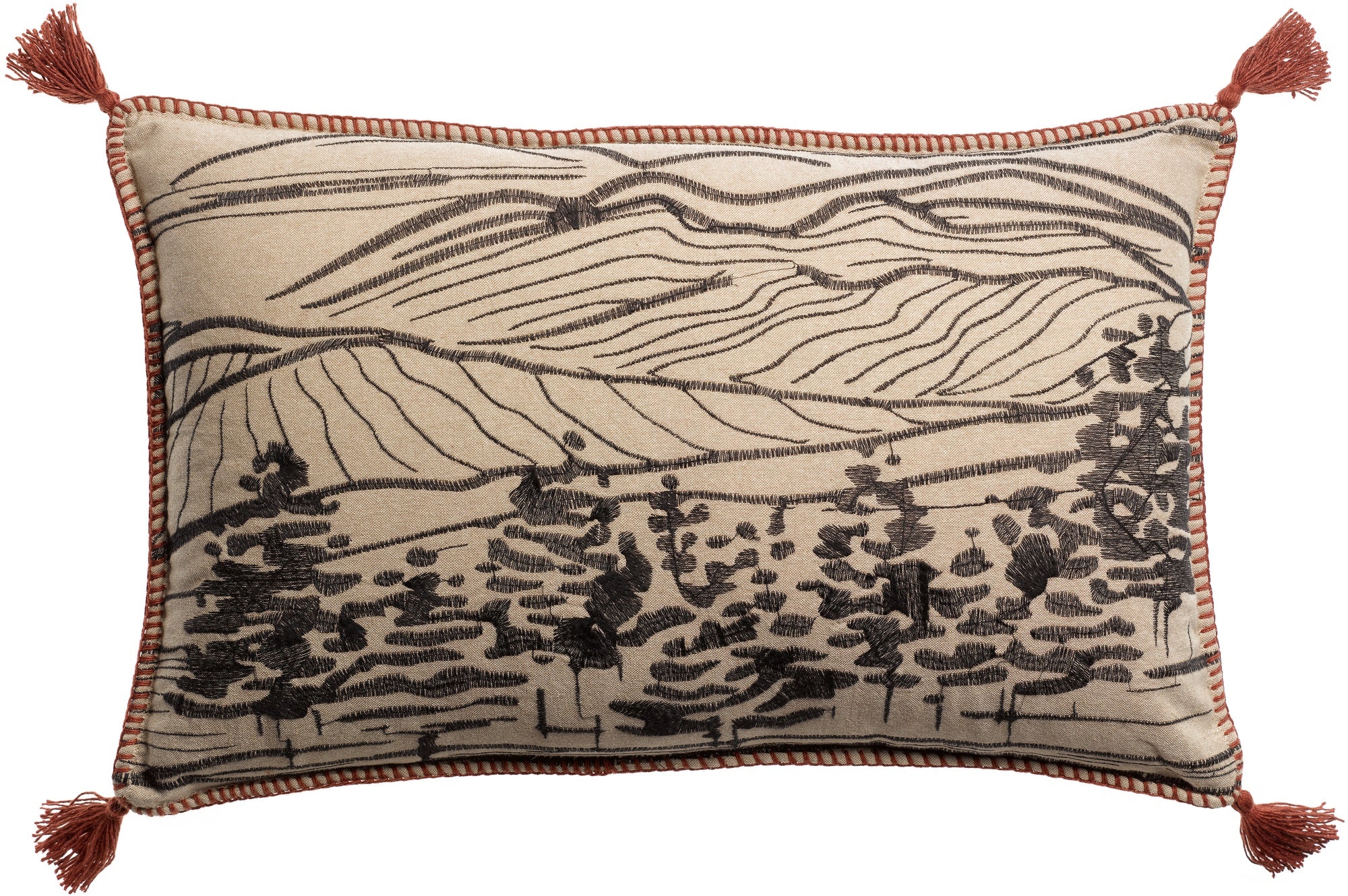 cuscino ricamato dusko terra di siena, colore terra di siena, taglia 40 x 65. cuscino da interno elegante, perfetto per arredare soggiorno o camera da letto