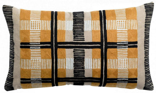 cuscino ricamato eden ocra, colore ocra, taglia 30 x 50. cuscino da interno elegante, perfetto per arredare soggiorno o camera da letto 1486