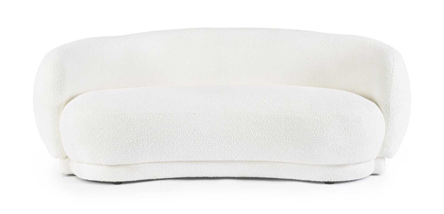 divano tecla in tessuto effetto bouclé bianco, dettaglio della struttura e finitura del divano