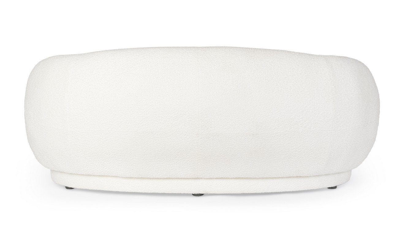 divano tecla in tessuto effetto bouclé bianco, vista laterale per mostrare profondità e comfort