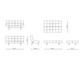 divano letto dube con braccioli pieghevoli in tessuto grigio, particolare dei cuscini e del rivestimento