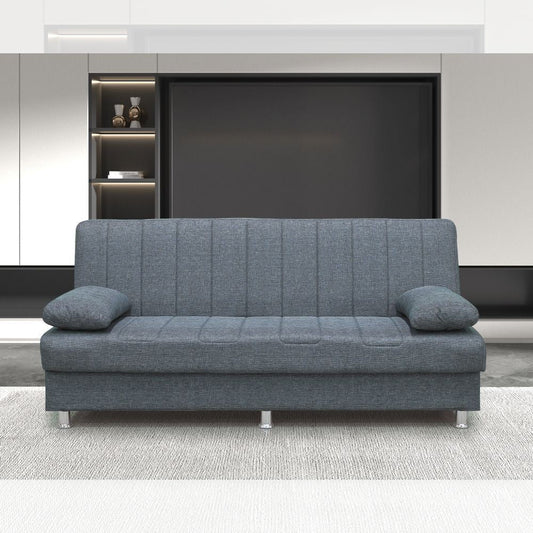 divano letto contenitore economix 3 posti colore grigio mina 11, divano visto frontalmente, ideale per soggiorni moderni e accoglienti