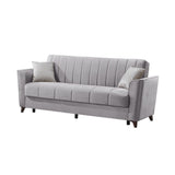 divano letto duca con contenitore in velluto setra grigio, dettaglio della struttura e finitura del divano