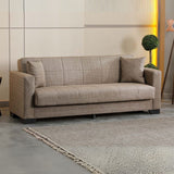 divano letto contenitore moon 3 posti in tessuto internobase 07 camel, dettaglio della struttura e finitura del divano