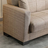 divano letto contenitore moon 3 posti in tessuto internobase 07 camel, particolare dei cuscini e del rivestimento