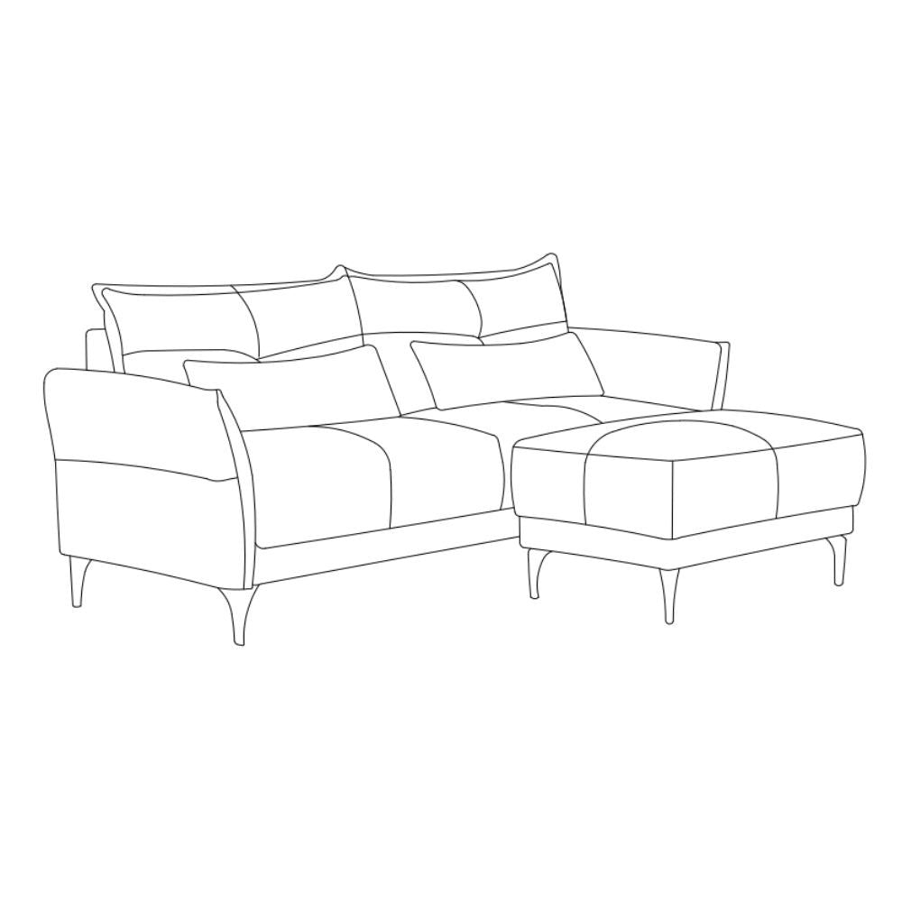 divano 3 posti nutmeg con pouff in tessuto mia 103-05 beige, dettaglio della struttura e finitura del divano