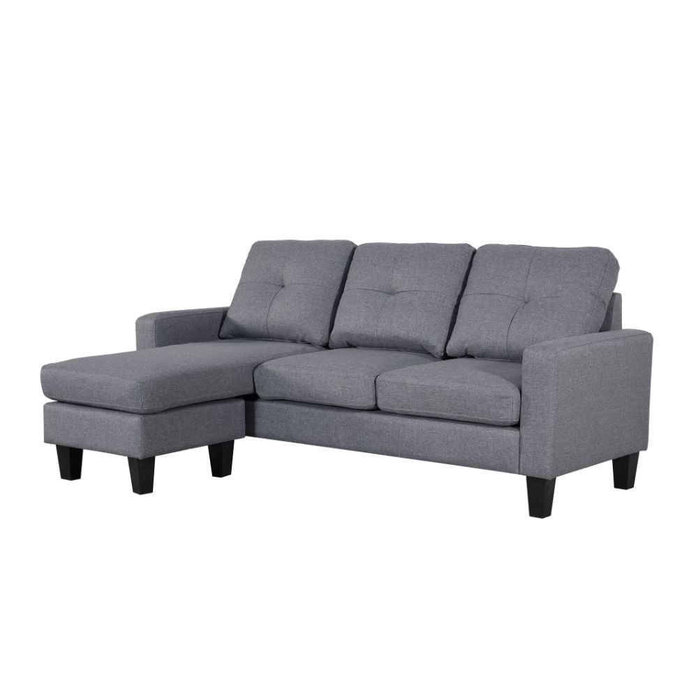 divano 3 posti giulivo grigio con chaise longue componibile, dettaglio della struttura e finitura del divano