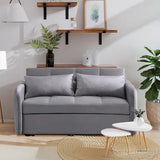 divano letto clorene in velluto grigio con tasche e presa usb laterale, divano visto frontalmente, ideale per soggiorni moderni e accoglienti