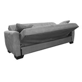 divano letto rianna 3 posti con contenitore in tessuto oguzcan 13 gray, vista laterale per mostrare profondità e comfort