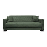 divano letto rianna 3 posti con contenitore in tessuto oguzcan 11 verde, dettaglio della struttura e finitura del divano