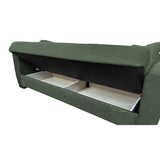 divano letto rianna 3 posti con contenitore in tessuto oguzcan 11 verde, particolare dei cuscini e del rivestimento