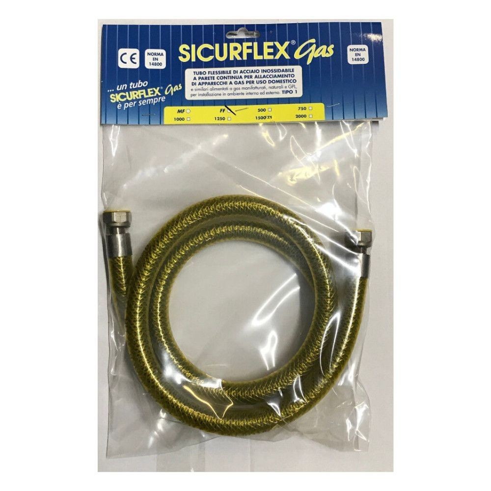 tubo gas e gpl x10134 da 2 mt acciaio inox ff ½, elettrodomestico a vista frontale, pronto all’uso