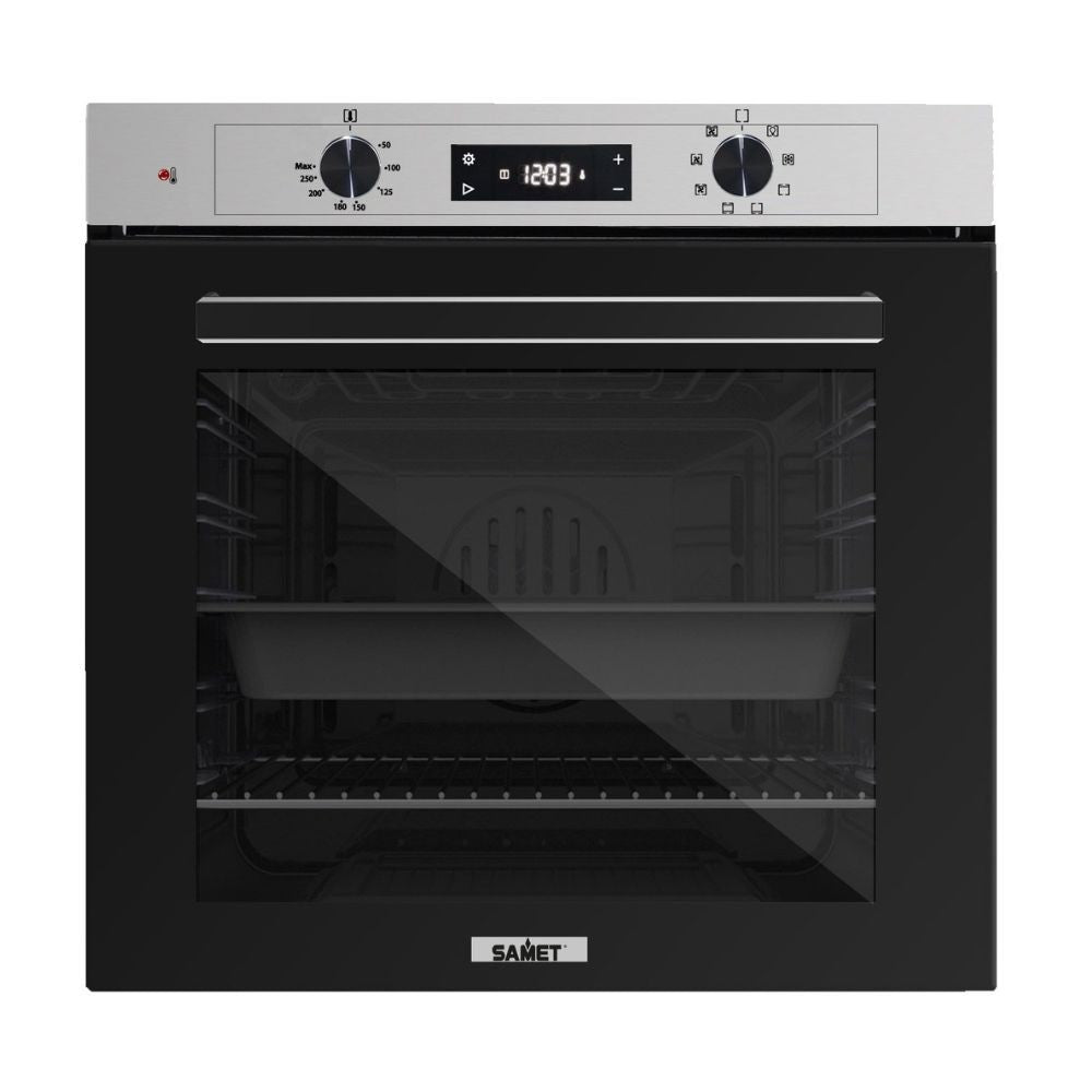 forno samet multifunzione thorxl inox con manopole in platino, forno da incasso dal design moderno e compatto