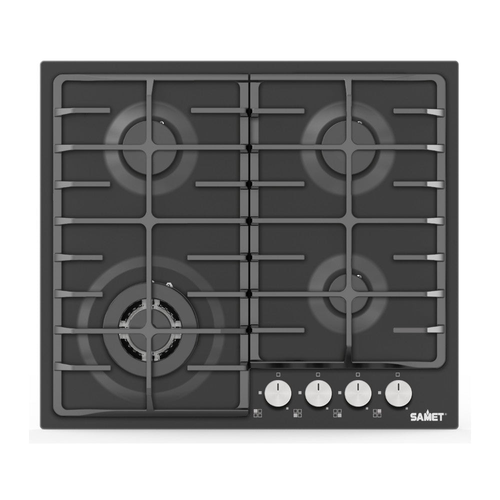 piano cottura ad incasso new vesuvio 60 cm 4 fuochi colore antracite samet, piano cottura a gas visto frontalmente, classico ed efficiente