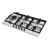 piano cottura samet nettuno a gas da incasso 5 fuochi 90 cm. in acciaio, dettaglio dei bruciatori e delle griglie in ghisa