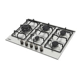 piano cottura ercole2 a gas da incasso 5 fuochi 70 cm. in acciaio inox, dettaglio dei bruciatori e delle griglie in ghisa