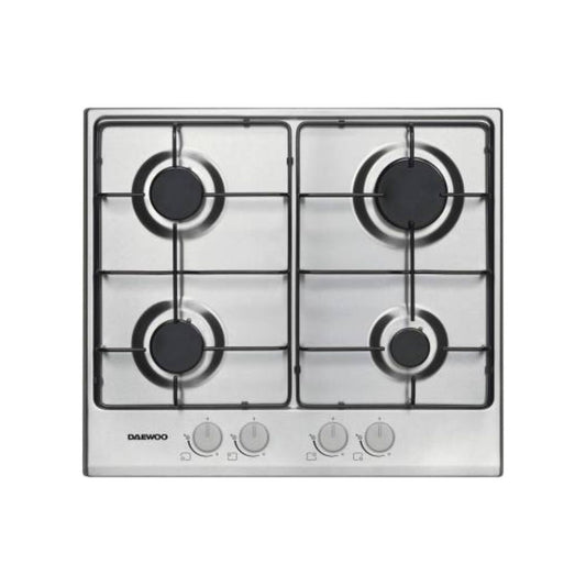 piano cottura daewoo h6g40l2it 4 fuochi colore inox, piano cottura a gas visto frontalmente, classico ed efficiente