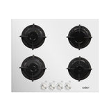 piano cottura in vetro 4 fuochi venere 60 bianco samet, piano cottura a gas visto frontalmente, classico ed efficiente