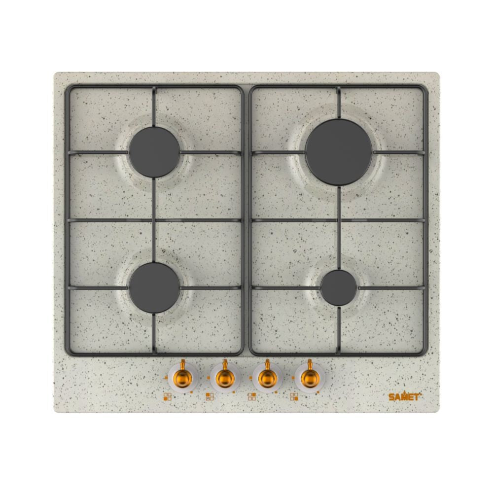 samet piano cottura 4 fuochi da 60 cm avena diomede, piano cottura a gas visto frontalmente, classico ed efficiente