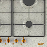 samet piano cottura 4 fuochi da 60 cm avena diomede, dettaglio dei bruciatori e delle griglie in ghisa