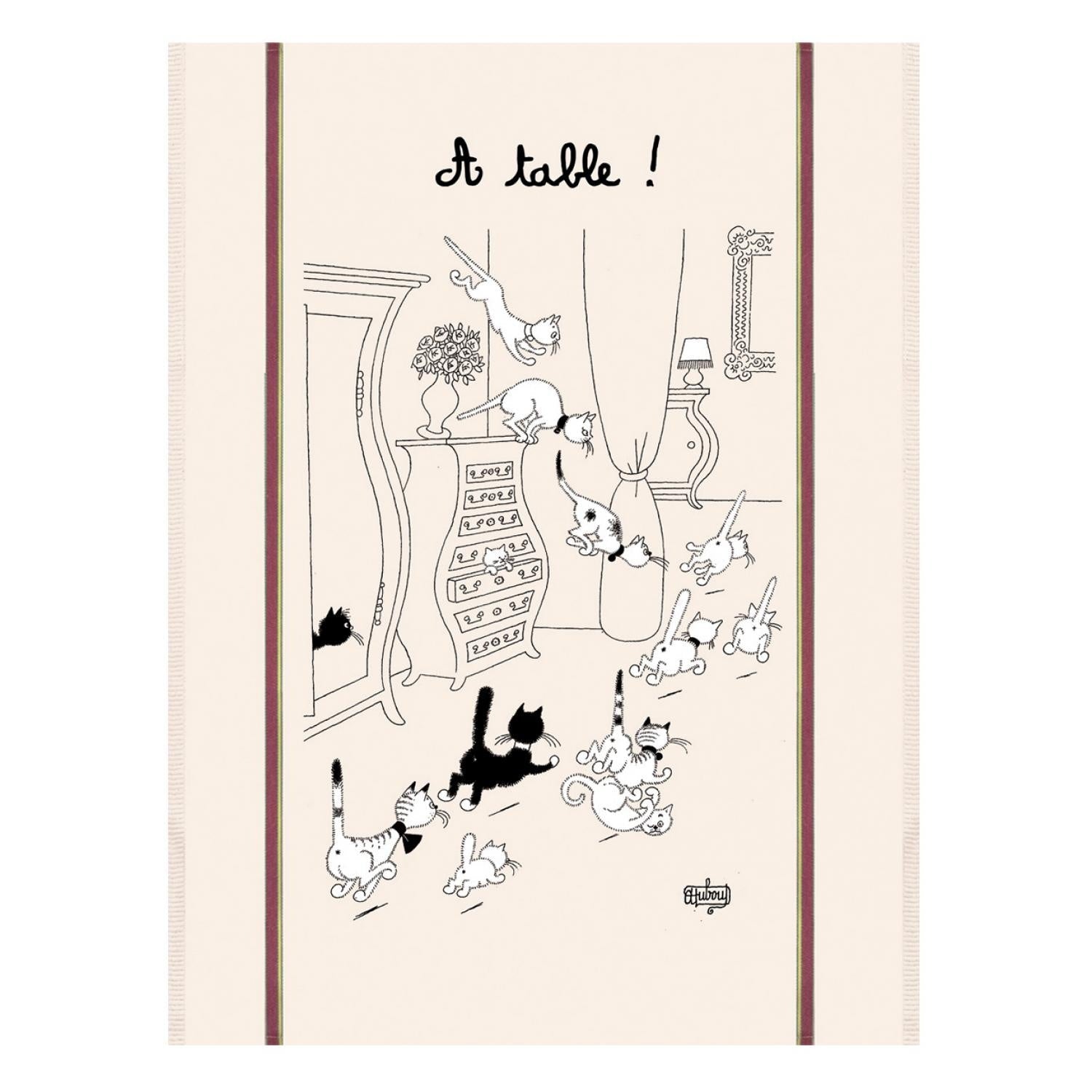 grande strofinaccio dubout retour des courses ecru, colore ecru, taglia 60 x 80. strofinaccio piegato su fondo neutro per mostrare texture e finiture