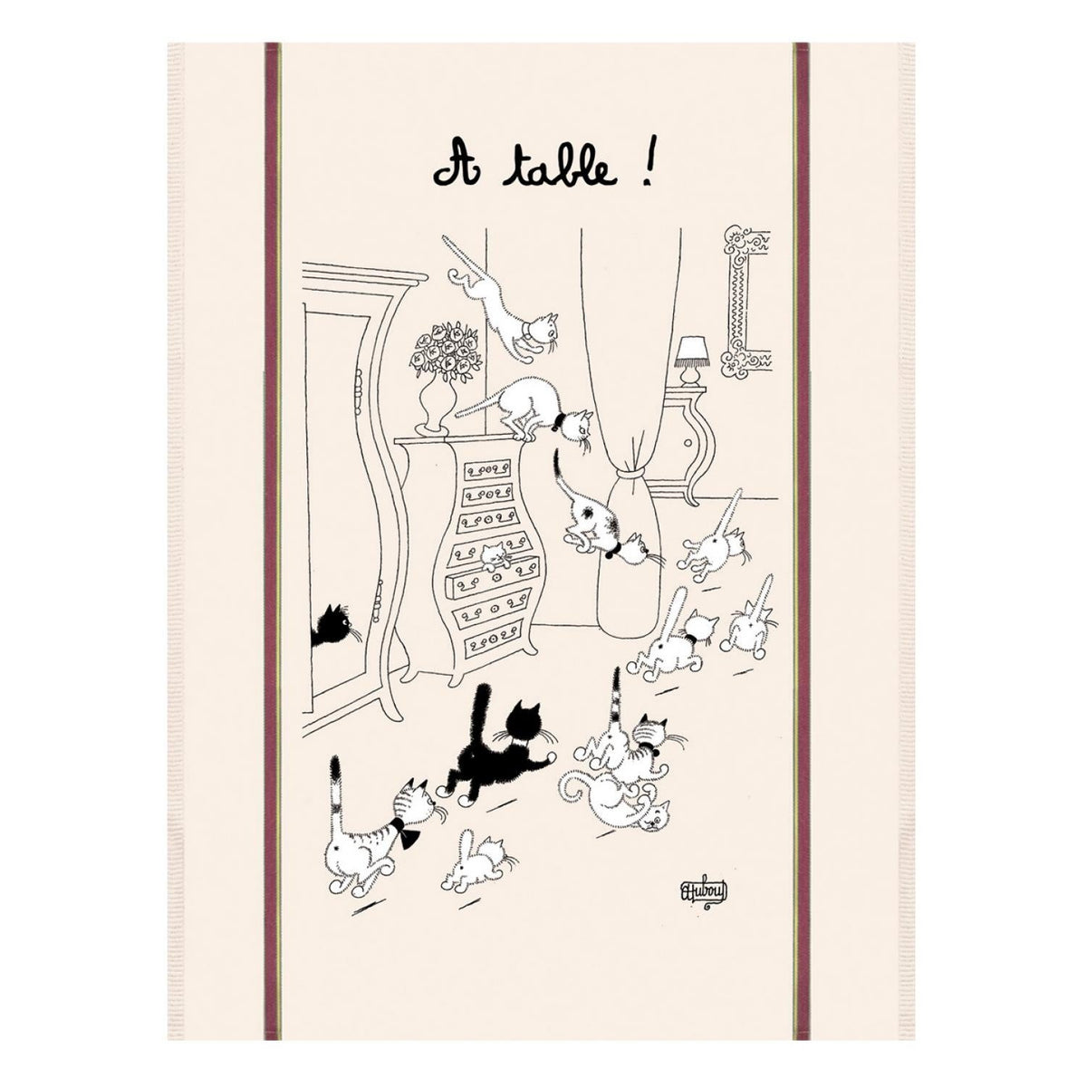 grande strofinaccio dubout retour des courses ecru, colore ecru, taglia 60 x 80. strofinaccio piegato su fondo neutro per mostrare texture e finiture