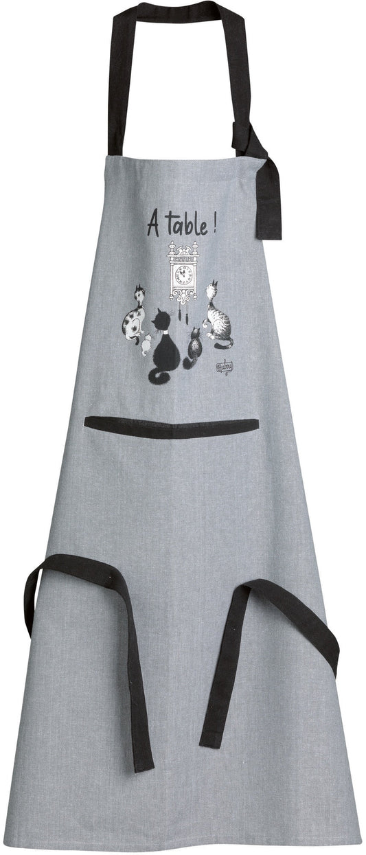 grembiule da cucina dubout chat horloge grigio, colore grigio, taglia 72 x 85. grembiule  su sfondo neutro per una visione chiara del prodotto 856