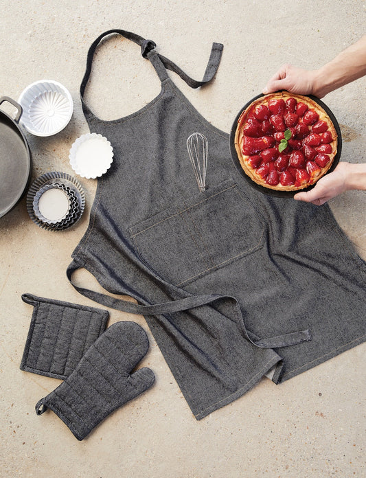 grembiule da cucina davis nero, colore nero, taglia 85 x 70. realizzato in 80% cotone riciclato 20% poliestere, resistente e comodo per l’uso quotidiano in cucina