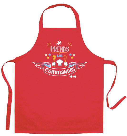 grembiule da cucina per bambini je prends les commandes rosso, colore rosso, taglia 52 x 63. realizzato in 100% cotone, resistente e comodo per l’uso quotidiano in cucina