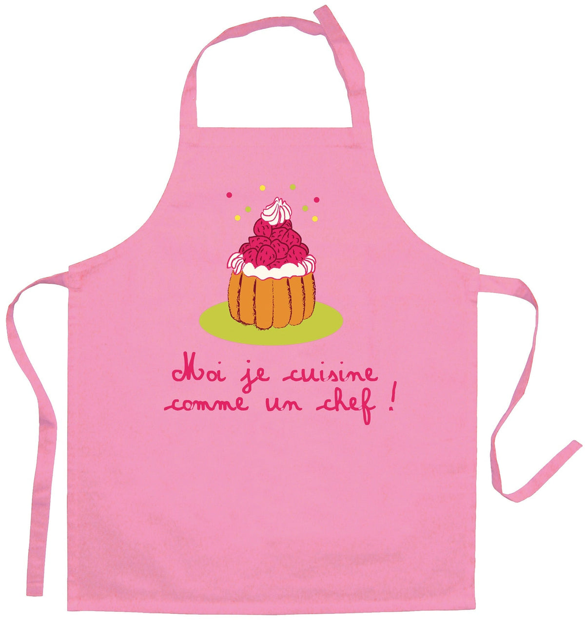 grembiule da cucina per bambini riciclato je cuisine comme un chef rosa, colore rosa, taglia 52 x 63. grembiule  su sfondo neutro per una visione chiara del prodotto