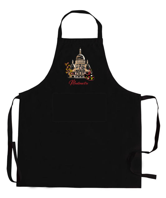 grembiule da cucina riciclato con tasca montmartre nero, colore nero, taglia 85 x 72. realizzato in 80% cotone riciclato 20% poliestere, resistente e comodo per l’uso quotidiano in cucina