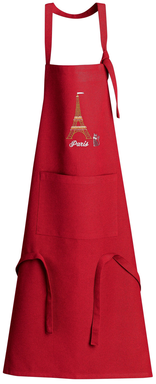 grembiule da cucina riciclato con tasca tour eiffel rosso, colore rosso, taglia 85 x 72. grembiule  su sfondo neutro per una visione chiara del prodotto 817