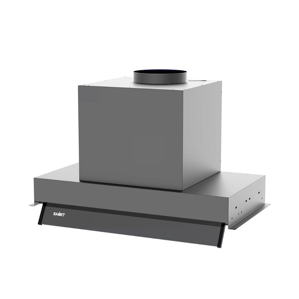 cappa integrata sottopensile samet kripto60 luce led 3 livelli velocità inox classe d, vista laterale di gruppo strutturale o di fissaggio