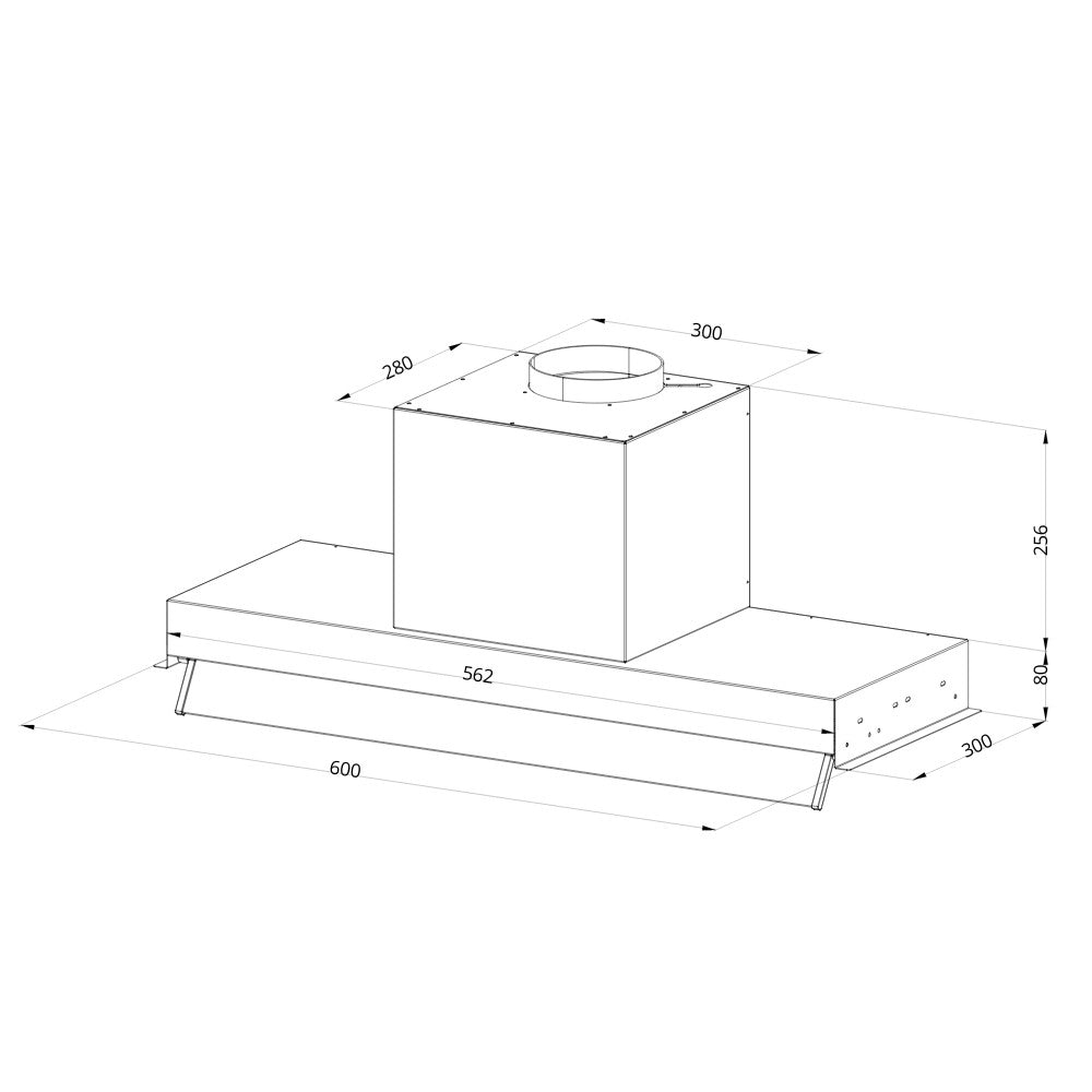 cappa integrata sottopensile samet kripto60 luce led 3 livelli velocità inox classe d, componenti del gruppo mostrati separatamente
