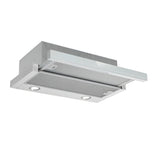 cappa integrata sottopensile tecnowind slim 90 luce a led 3 livelli velocità verniciata grigio con frontalino inox, gruppo tecnico per mobili visto frontalmente