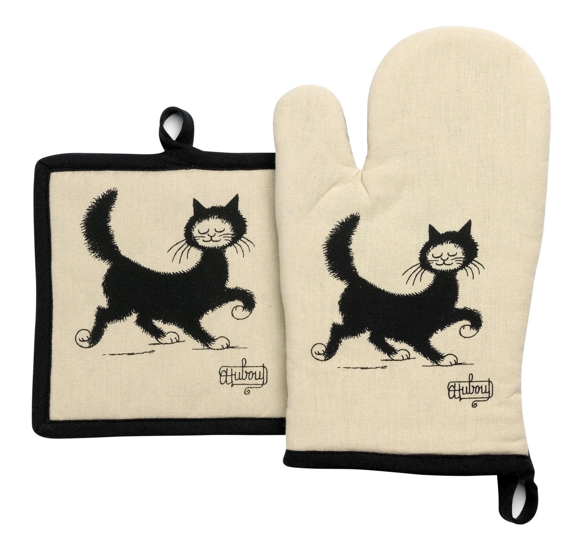 guanto da cucina e presina dubout chat balade beige, colore beige, taglia 18 x 28. guanto da cucina su sfondo neutro per una visione chiara del prodotto