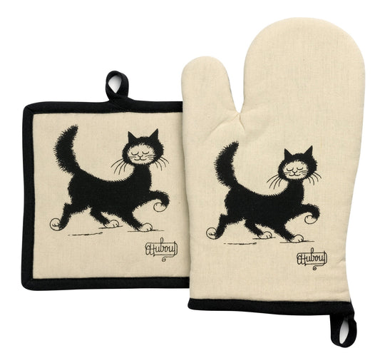 guanto da cucina e presina dubout chat balade beige, colore beige, taglia 18 x 28. guanto da cucina su sfondo neutro per una visione chiara del prodotto