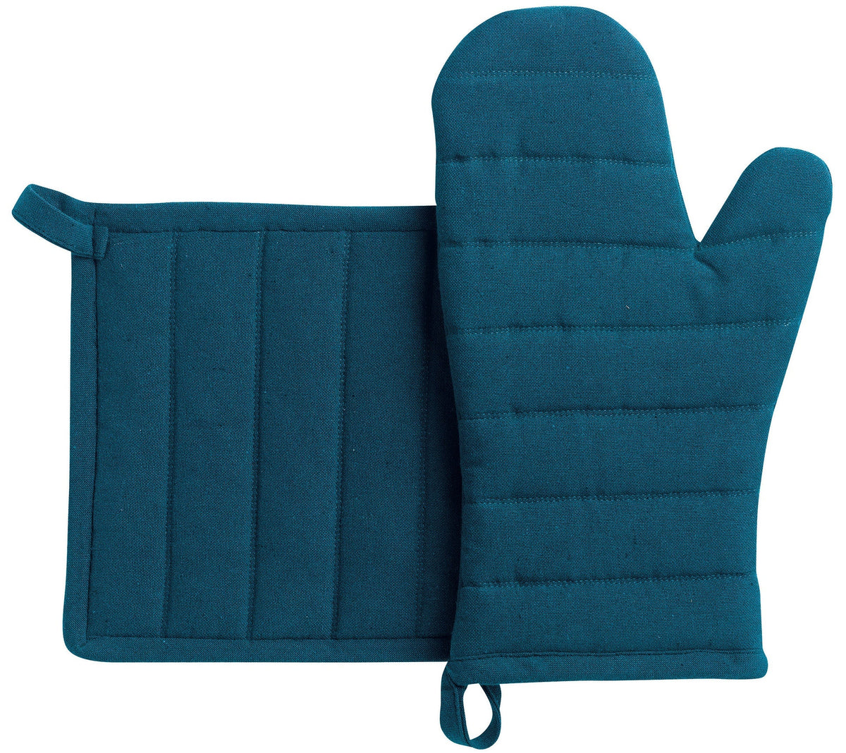 guanto da cucina e presina riciclati jona pavone, colore pavone, taglia 15 x 30. guanto da cucina su sfondo neutro per una visione chiara del prodotto