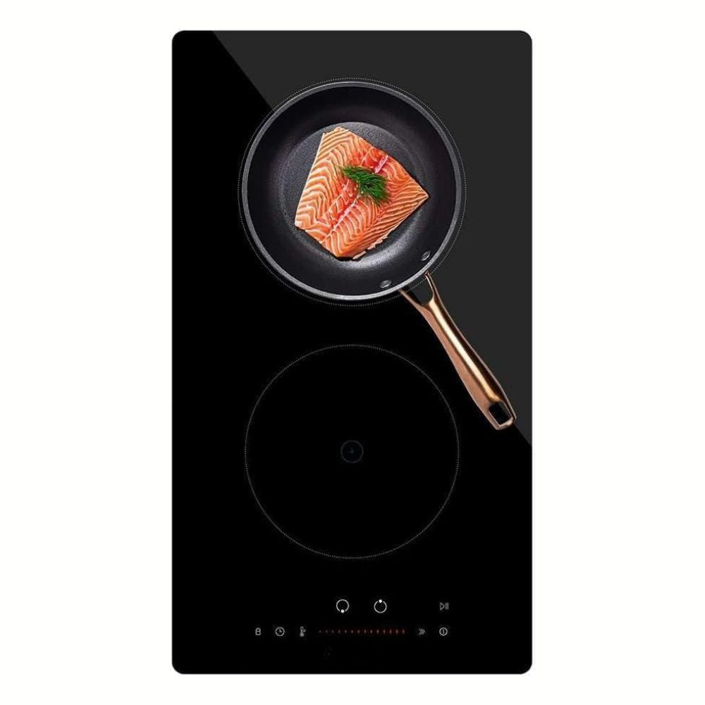 piano cottura ad induzione domino bolero squad i 2100 29 cm. 2 zone di cottura con 9 livelli di potenza, dettaglio del pannello touch e zone di cottura