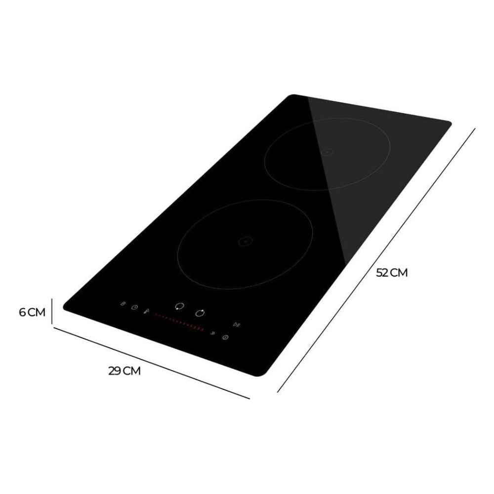 piano cottura ad induzione domino bolero squad i 2100 29 cm. 2 zone di cottura con 9 livelli di potenza, vista laterale del piano ad induzione installato