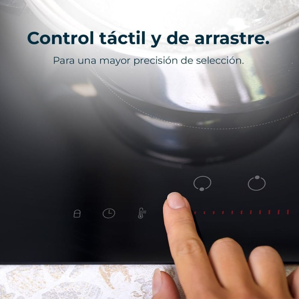 piano cottura ad induzione domino bolero squad i 2100 29 cm. 2 zone di cottura con 9 livelli di potenza, dettaglio della tecnologia di riscaldamento rapido