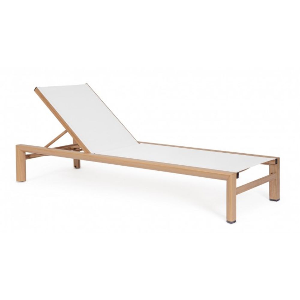 lettino reclinabile skipper new in alluminio color legno e textilene bianco, con ruote, lettino prendisole con struttura in...