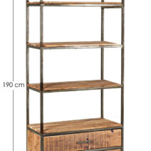 Libreria ELMER in legno di acacia e acciaio 73x35x190 cm