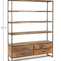 Libreria ELMER in legno di acacia e acciaio 145x35x190 cm