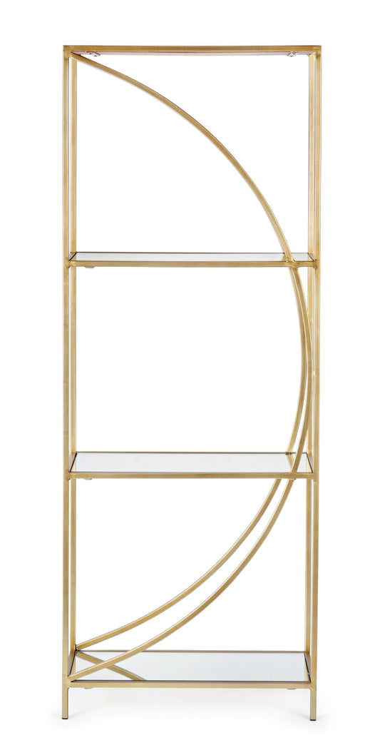 libreria elenor oro e vetro 56x25x151,5 cm, vista ambientata in soggiorno o studio con libreria a giorno