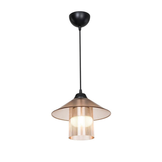 lampada da soffitto inka asz1464 con paralume in plastica ambrata, vista dal basso del paralume in metallo, vetro o tessuto