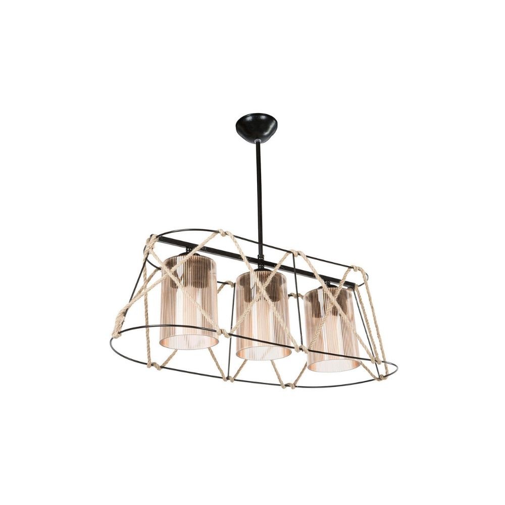 lampada a sospensione gezegen asz0986 3 luci metallo nero e corda, lampada a sospensione con luce diretta, perfetta per tavolo da pranzo o cucina