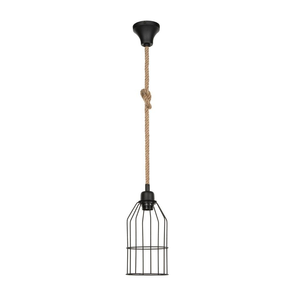 lampada a sospensione halat asz0549 in metallo nero e corda, lampada a sospensione con luce diretta, perfetta per tavolo da pranzo o cucina