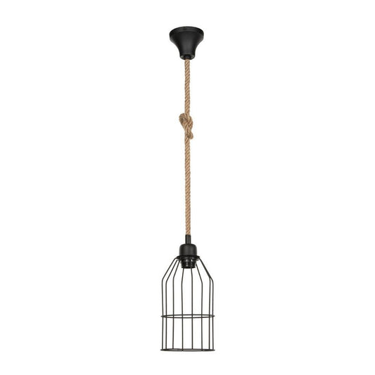 lampada a sospensione halat asz0549 in metallo nero e corda, lampada a sospensione con luce diretta, perfetta per tavolo da pranzo o cucina