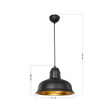 lampada a sospensione kumbet mdl3053 metallo nero interno oro, ambientazione moderna con punto luce centrale sopra il tavolo